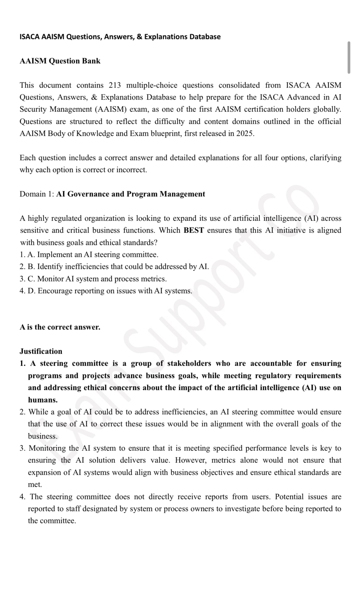 ISACA AAISM Questions, Answers, & Explanations Database