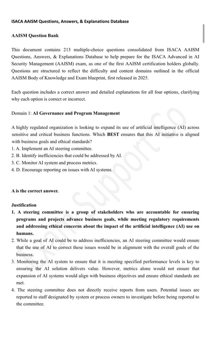 ISACA AAISM Questions, Answers, & Explanations Database