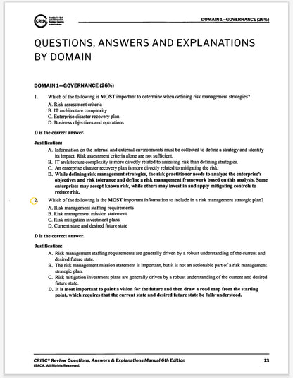 CRISC Review Questions, Answers & Explanations Manual, 6th Edition