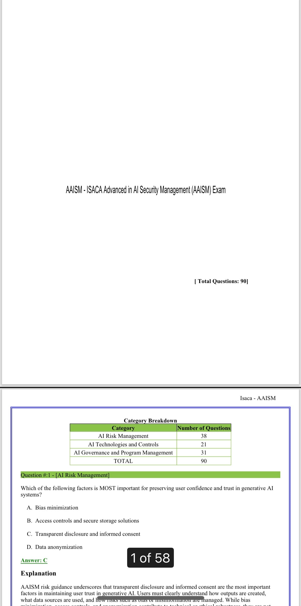 AAISM Past Exam Questions (Exam Dump)
